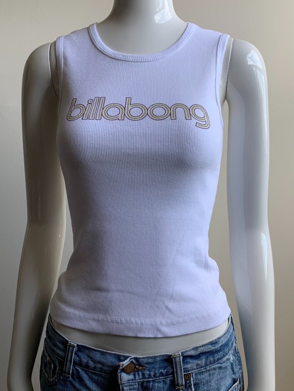 Billabong surf white ribbed logo cotton tank top